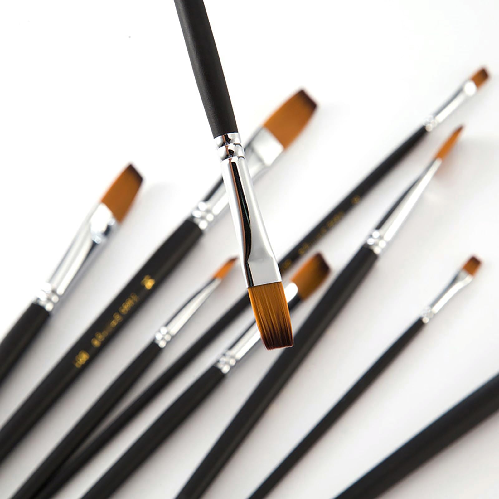 Set di 9 pennelli per Pittura con Manico Lungo e Piatto, in setole Sintetiche di qualità, con Manico in Legno, Ideali per Principianti, Professionisti, per Pittura acrilica, Acquerello e Olio.