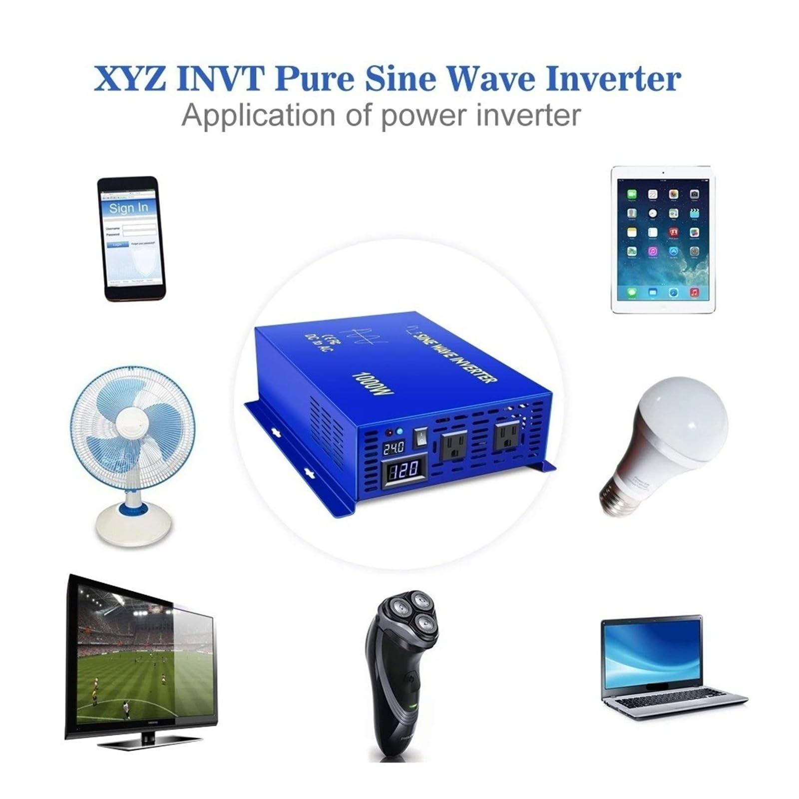 Convertidor Adaptador Inversor Solar Onda Sinusoidal para Pura 1000W Fuera Red Fuente Batería 24V 220V Convertidor CA 12V 36V 48V CC 100V 120V 230V 240V inversor