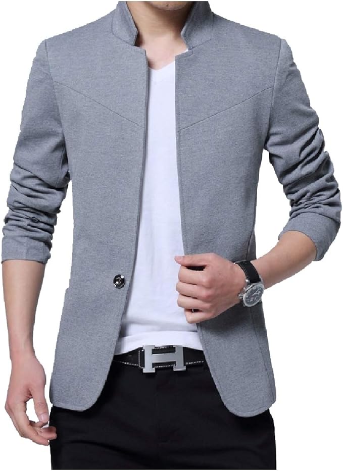 Amazon Cheelot メンズルースマンダリンカラーブレザーワンボタンオーバーサイズコットンアウトウェア コート ジャケット 通販