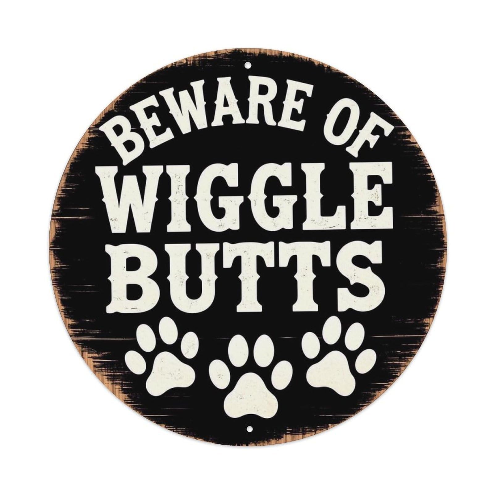 Beware Of Wiggle Butts Paw Prints_3 Metal Tin Sign Plaque