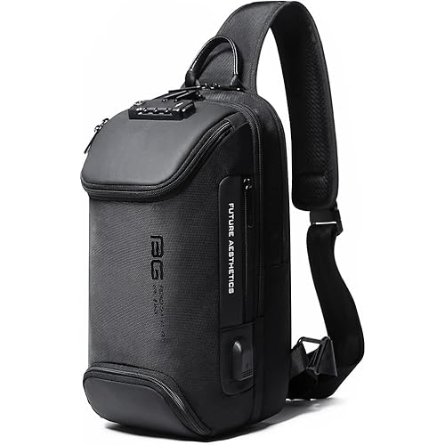BANGE Anti theft Sling Backpack with Lock, Men's Sling Bag for Men, Shoulder Crossbody Backpack with USB Charging Port for Men and Women