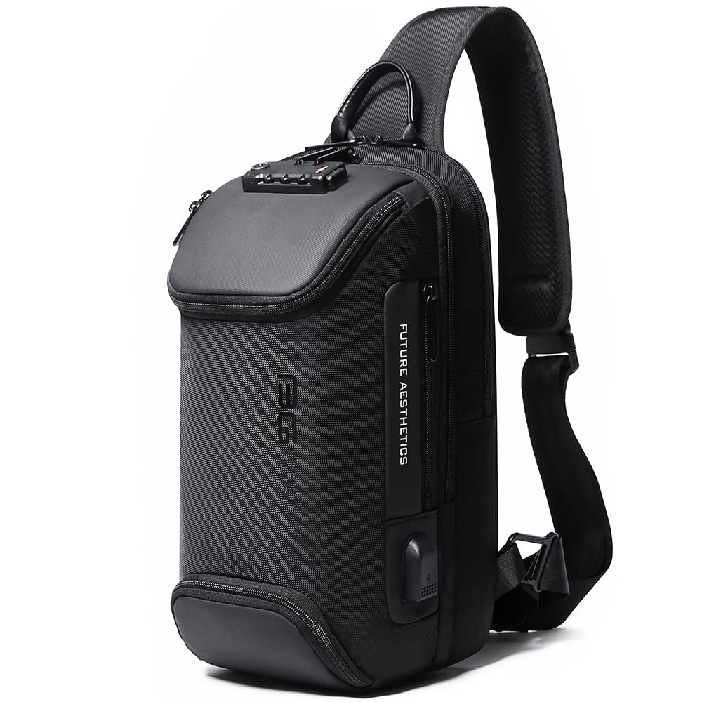 BANGE Anti theft Sling Backpack with Lock Mens Sling Bag for Men Shoulder Crossbody Backpack with USB Charging