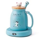 Bsigo Coffee Mug Warmer & Cute Cat Mug Set, Candle Mug Warmer for Home & Office, Electric Smart Coffee Warmer for Desk, Beverage Tea Coffee Cup Warmer with 3-Temp Settings, 8H Auto Shut Off, Blue