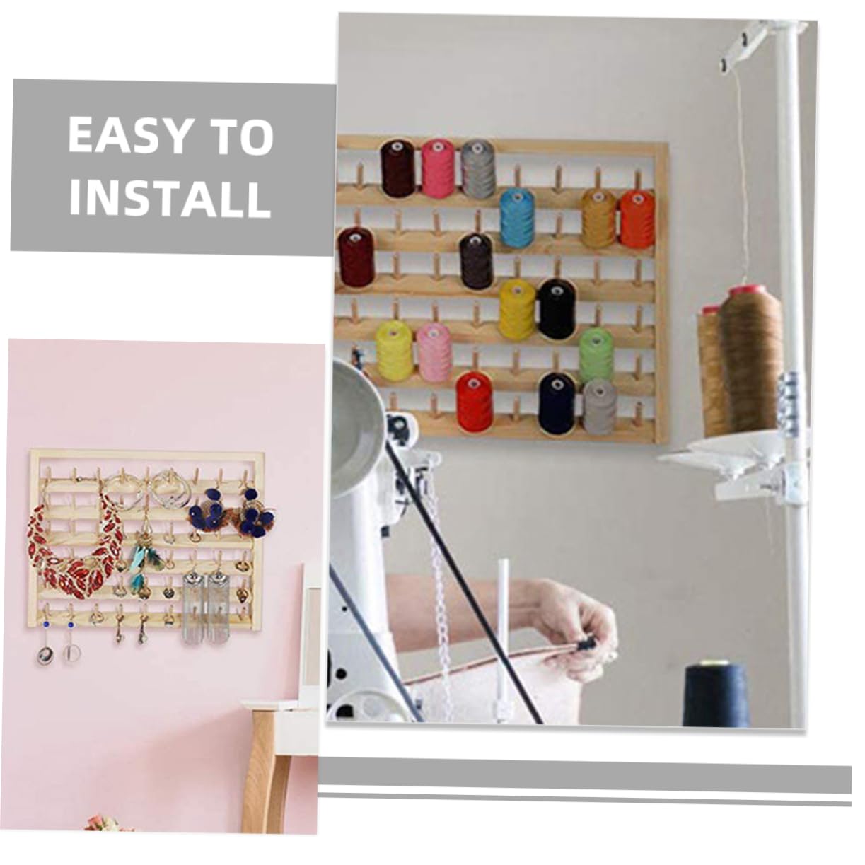 Porte-Bobine de Fil en Bois Mural, Rangement pour Couture, 54 Axes