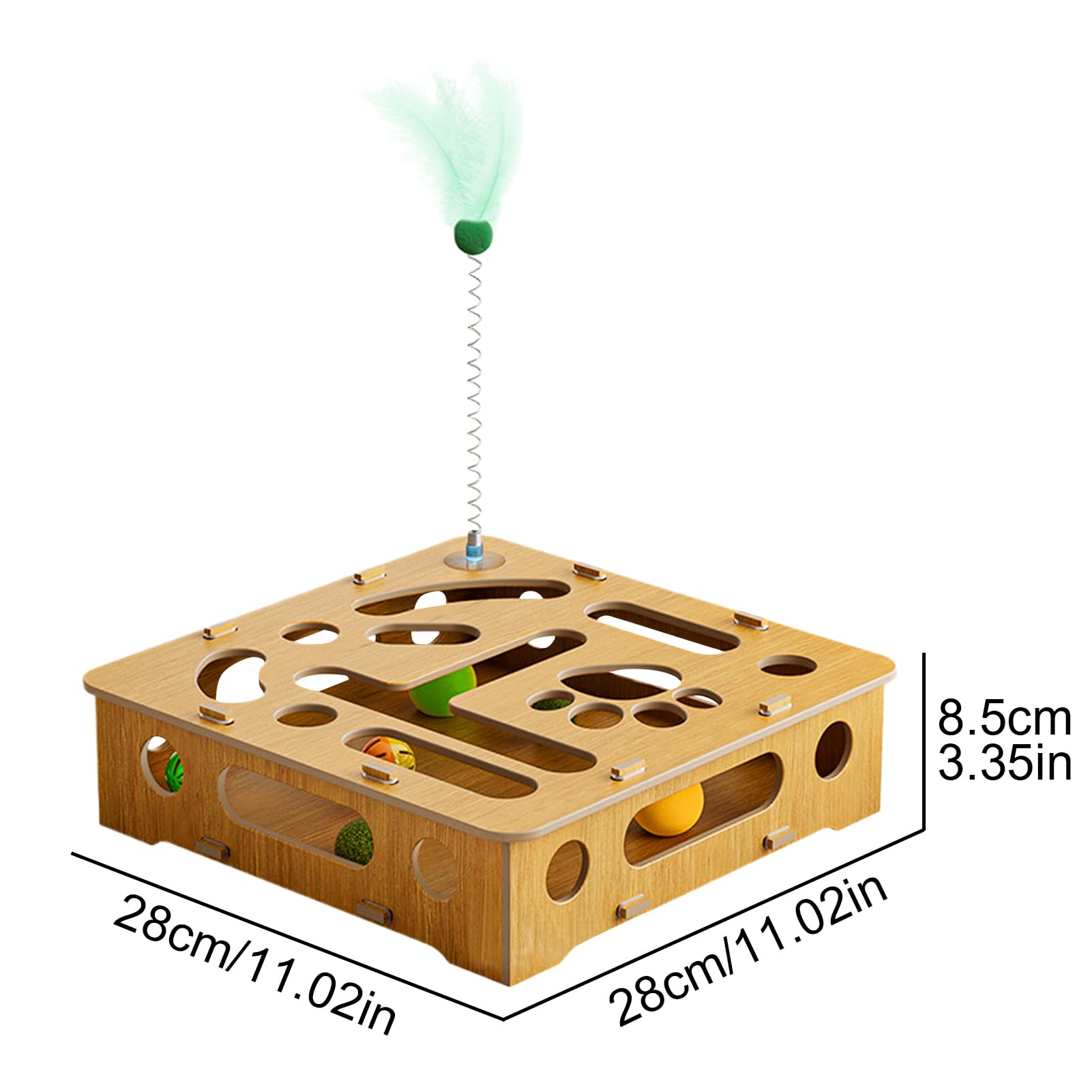 Juguete de rompecabezas para gatos, juguetes interactivos, caja de madera con plumas y bolas, para gatos de interior