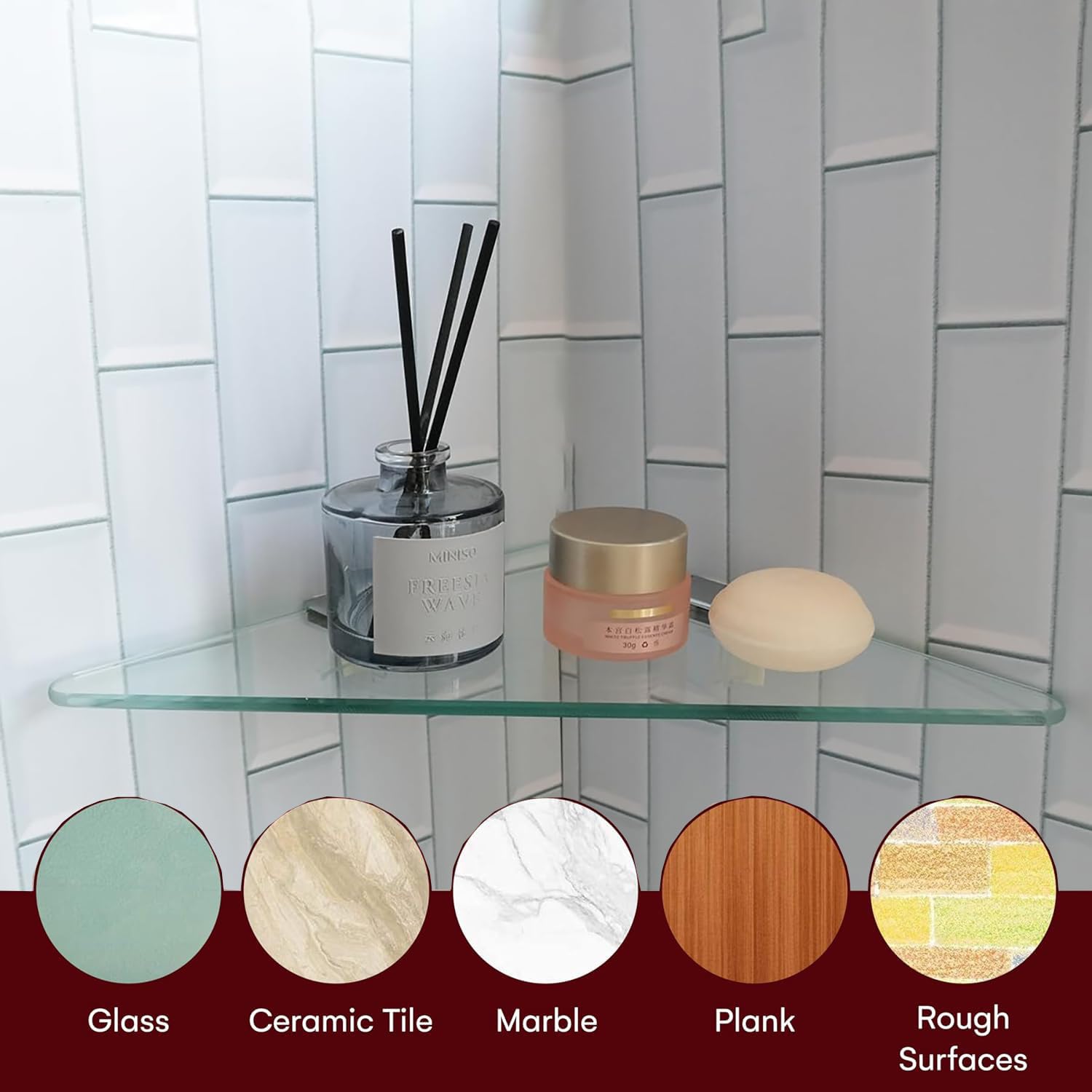 Estantes de vidrio para pared, estante de ducha de esquina para baño, estante de exhibición de vidrio templado con soporte cromado de acero inoxidable para cocina, sala de estar, ducha, baño