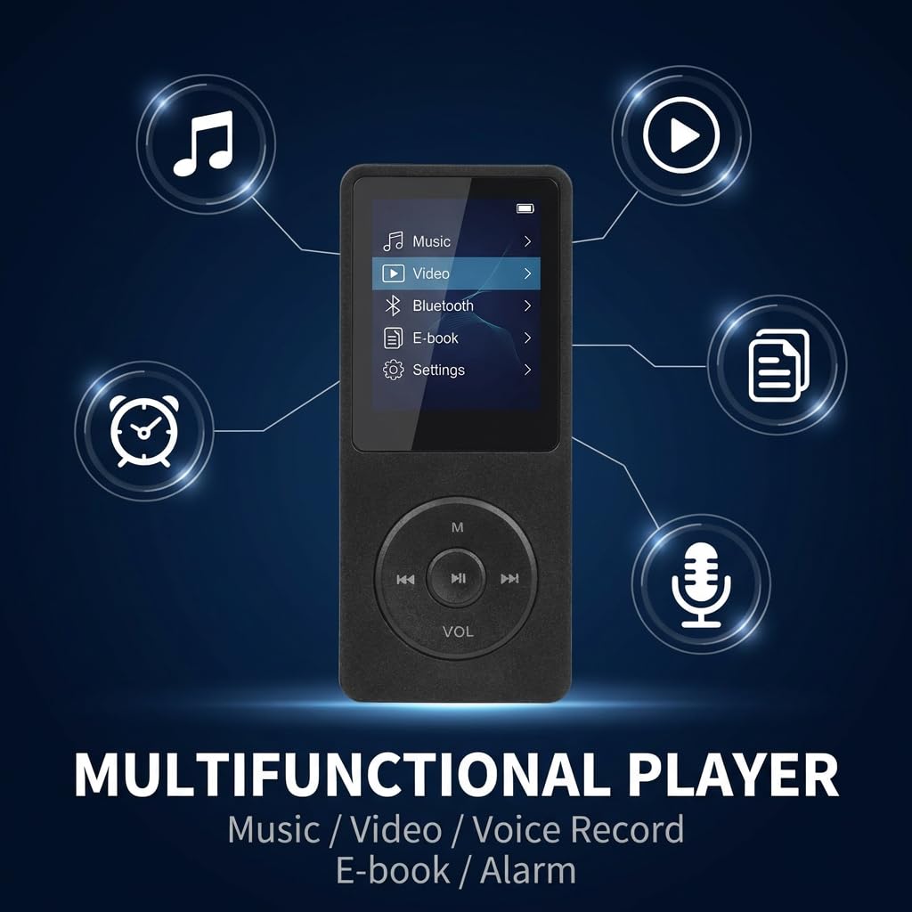 Bluetooth 5.3 MP3 Player mit Lautsprecher, 1,8 Zoll Bildschirm, Verlustfreier HiFi Bluetooth MP3 Player für Kinder und Sport, TF Kartenkompatibel, 70 Stunden Akkulaufzeit, Leicht und Praktisch