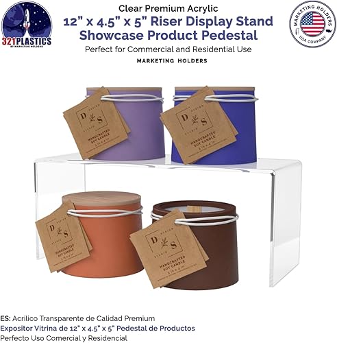 Miniatura 4 de Marketing Holders Estante elevador acrílico para encimera de 12 pulgadas de ancho x 5 pulgadas de alto coleccionables paquete de 2 trofeos de