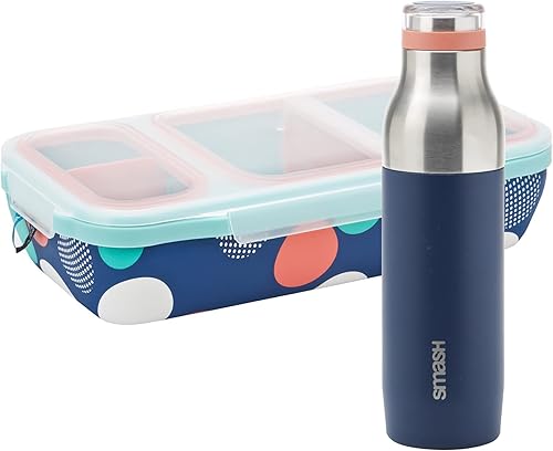 Smash Productos Bento Switch Up con Botella Misty - A prueba de fugas con divisores ajustables y botella de 16.9 fl oz Color brumoso