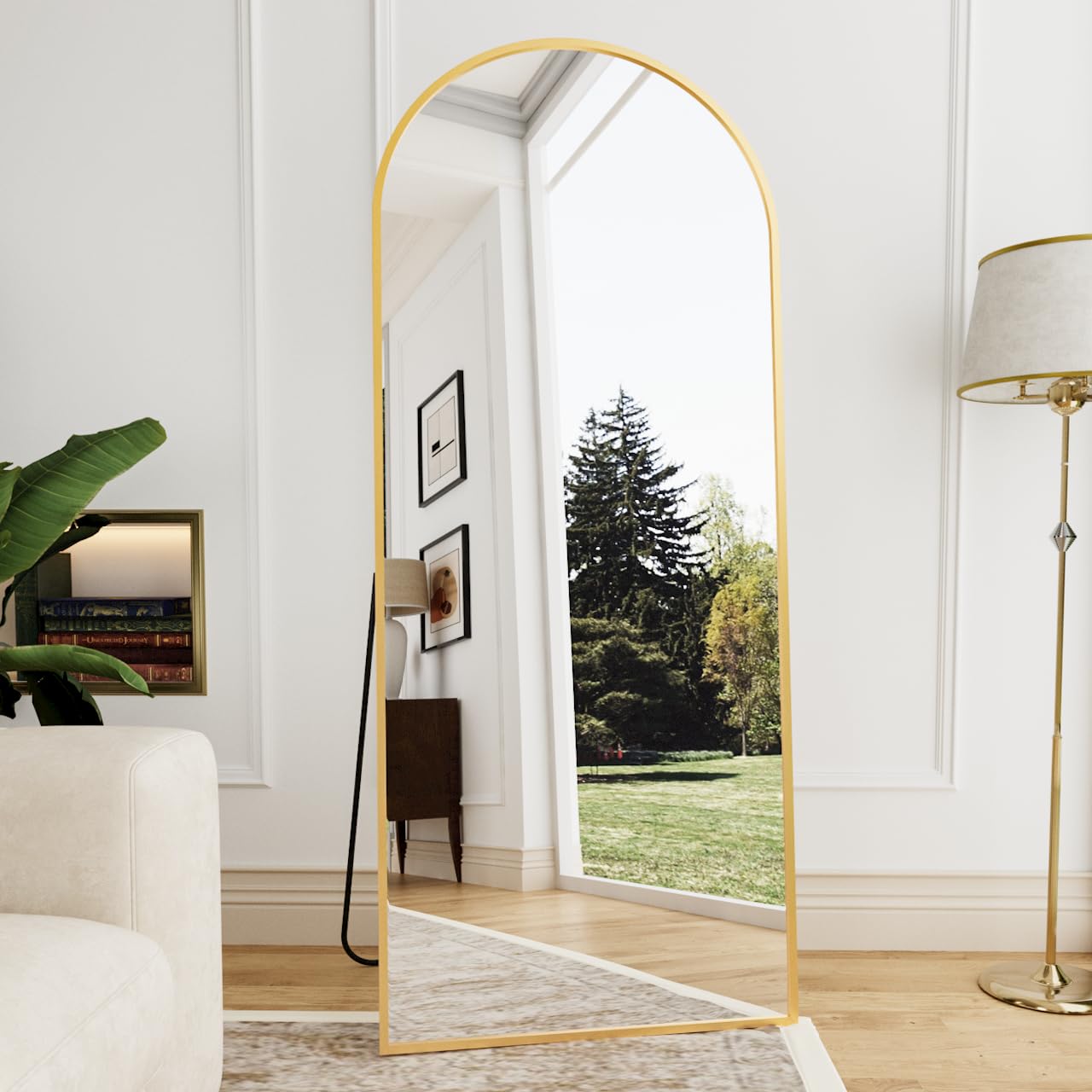 Bodenspiegel In Voller Länge 165x56cm - Gewölbter Design - Metallrahmen Schwarz - Für Wandmontage