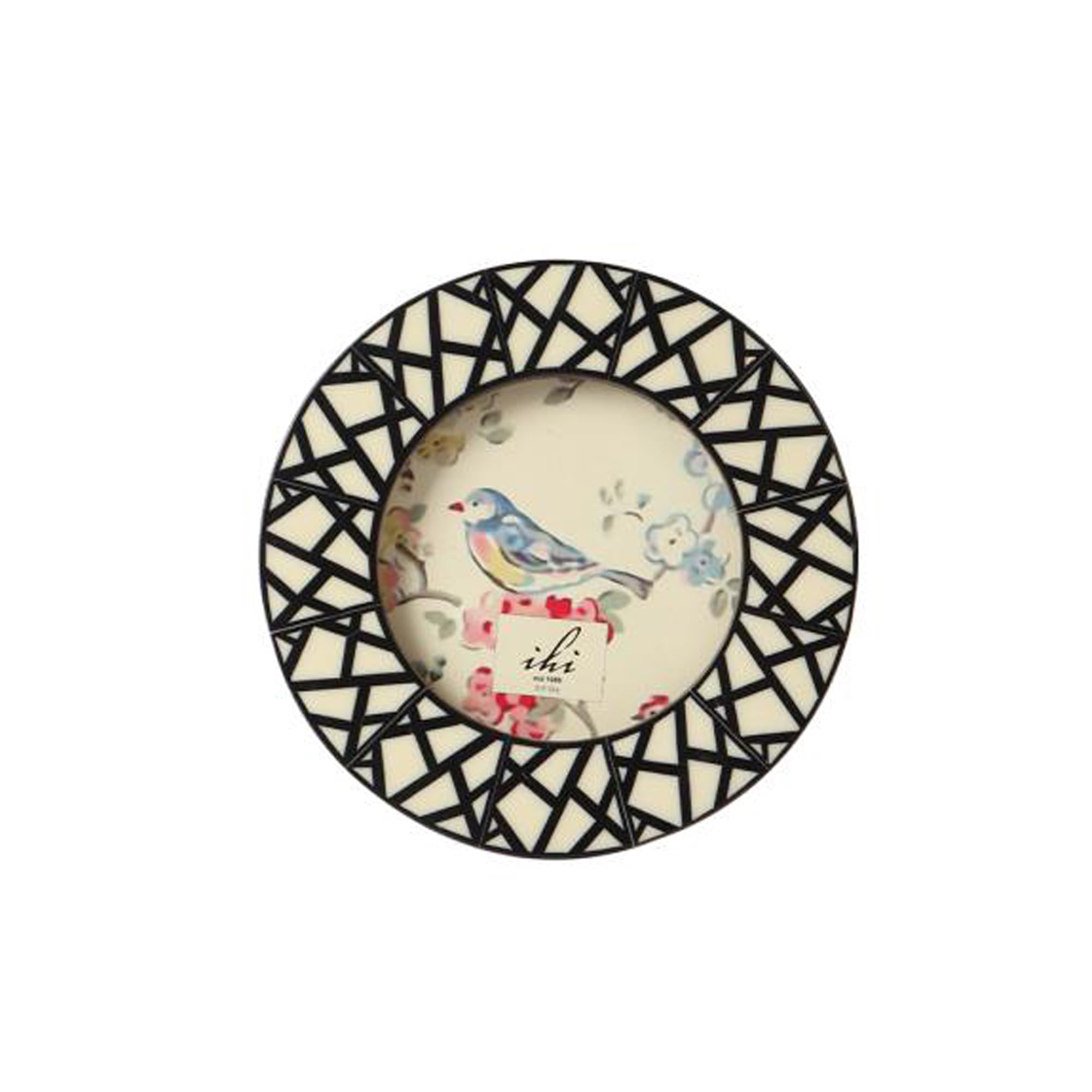 IHI EST. 1986 White & Black Geometric Round Picture Frame, 4.75 Inch Decorative Photo Frame with Modern Openwork Pattern, Contemporary Tabletop Frame for Small Photos and Artwork