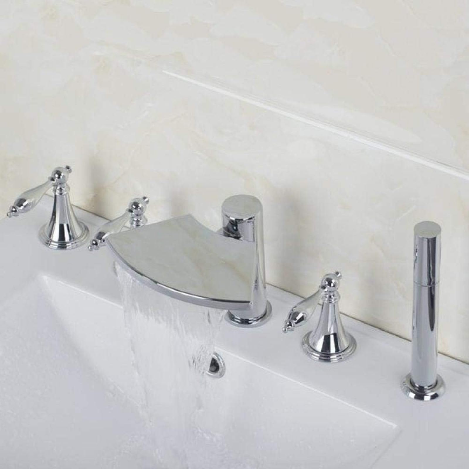 Sxithgkdw Faucet, 3 Handles Taps With Handle Shower Deck Mounted Waterfall Faucets,Mixers & Taps Bathtub Mixer Bathtub Bathroom Faucet
