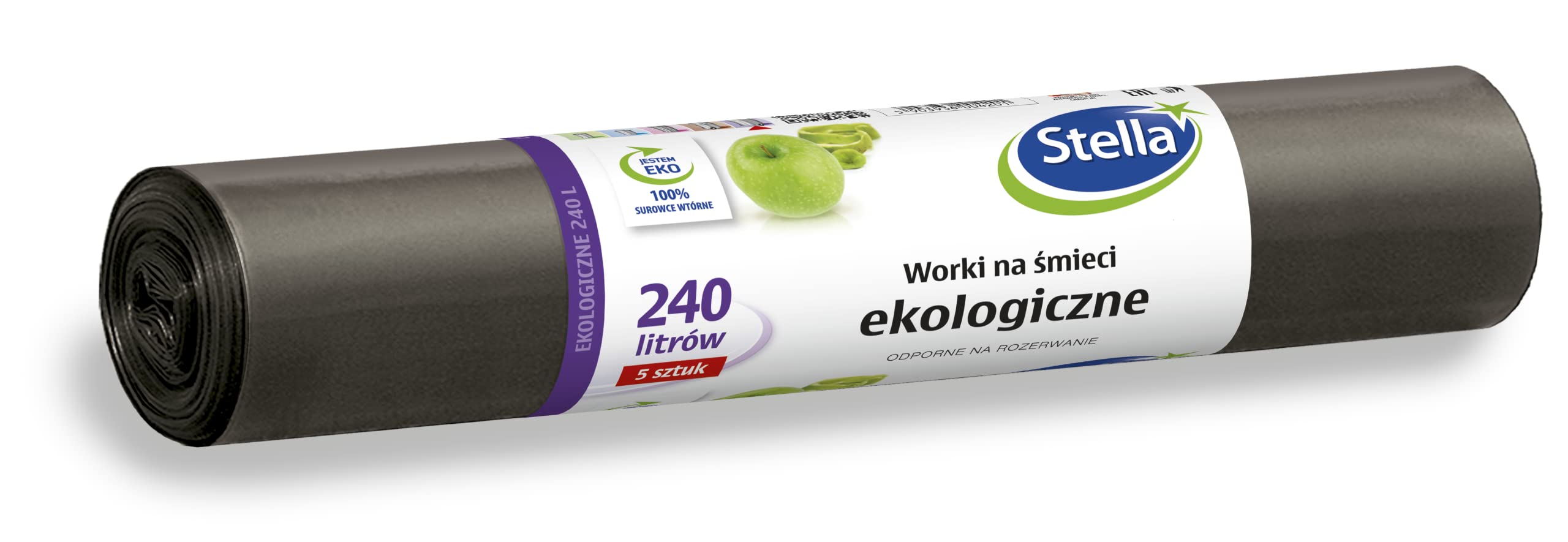 Stella 004201 Bin Liners Eko 240 L Pack of 5 Bin Liners for Household Waste Office Made of Thick LDPE Regranulate Film Colour: Black