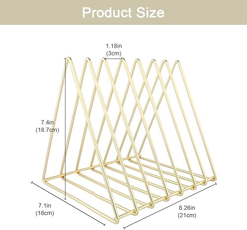 Miniatura 7 de Urban Deco Organizador de escritorio triangular de alambre de metal para revistas, 7 secciones, organizador decorativo de carpetas de archivos de