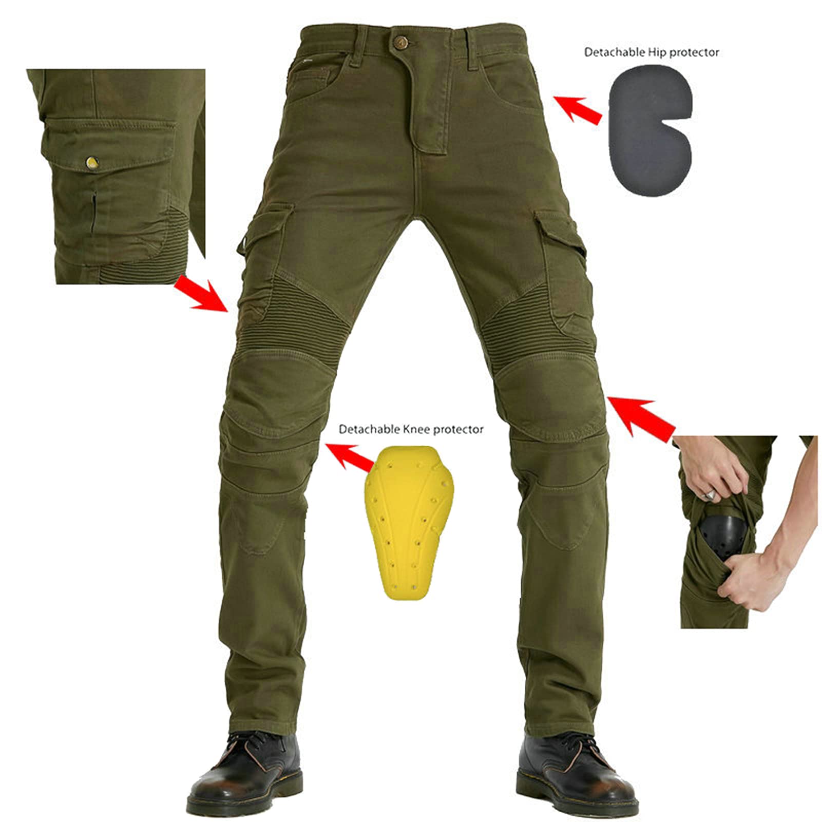 Męskie dżinsy motocyklowe, spodnie do jazdy na motocyklu, wzmocnione spodnie dżinsowe z podszewką, ochronne, zdejmowane opancerzone denim, spodnie rowerowe na każdą pogodę