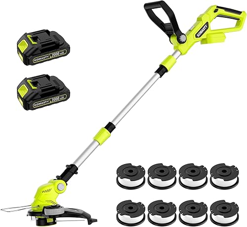 20V Electric Weed Wacker Cordless Edger Lawn Tool 2 X 2.0Ah Battery Powered Weed Eater with Charger, 12 Inch Lightweight String Trimmer, Auto Line Feed Grass Cutter Lawn Mower Garden Tools Yard Green