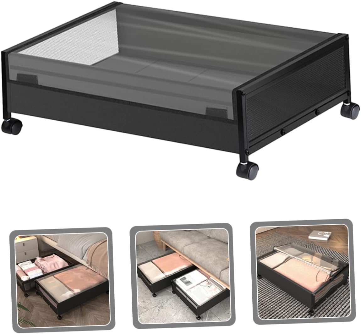 Mobestech Bed Storage Box Wheels Multifunctional Storage Organizer for Clothes Toys and Books Black Lid Dustproof and Space-Saving Design