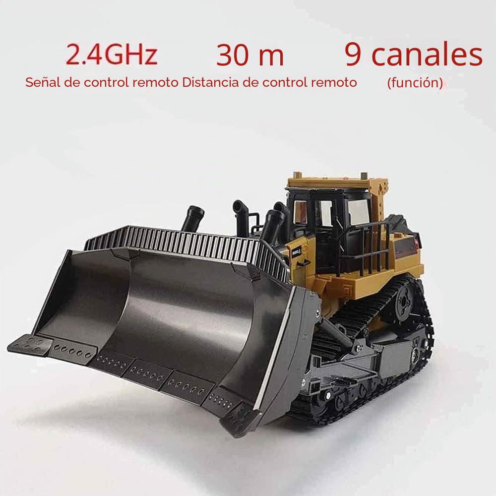 Genérico 1:16 Camión Teledirigido Bulldozer De Servicio Pesado, Rotación De 360 Grados, Pistas Simuladas Y Cubos De Automóviles, Faros Led