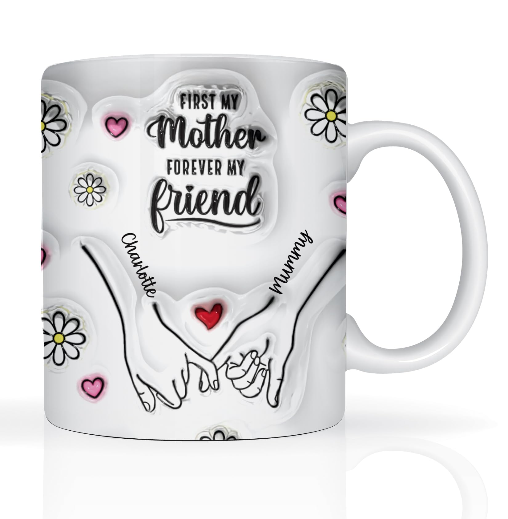 Star Online Personalised Mummy Mug Kids Name Holding Hands Mothers Day Gift Mum Flowers Hand Print Gifts for Grandma Nana 11oz Ceramic Coffee Cup (Mum Hands 5)