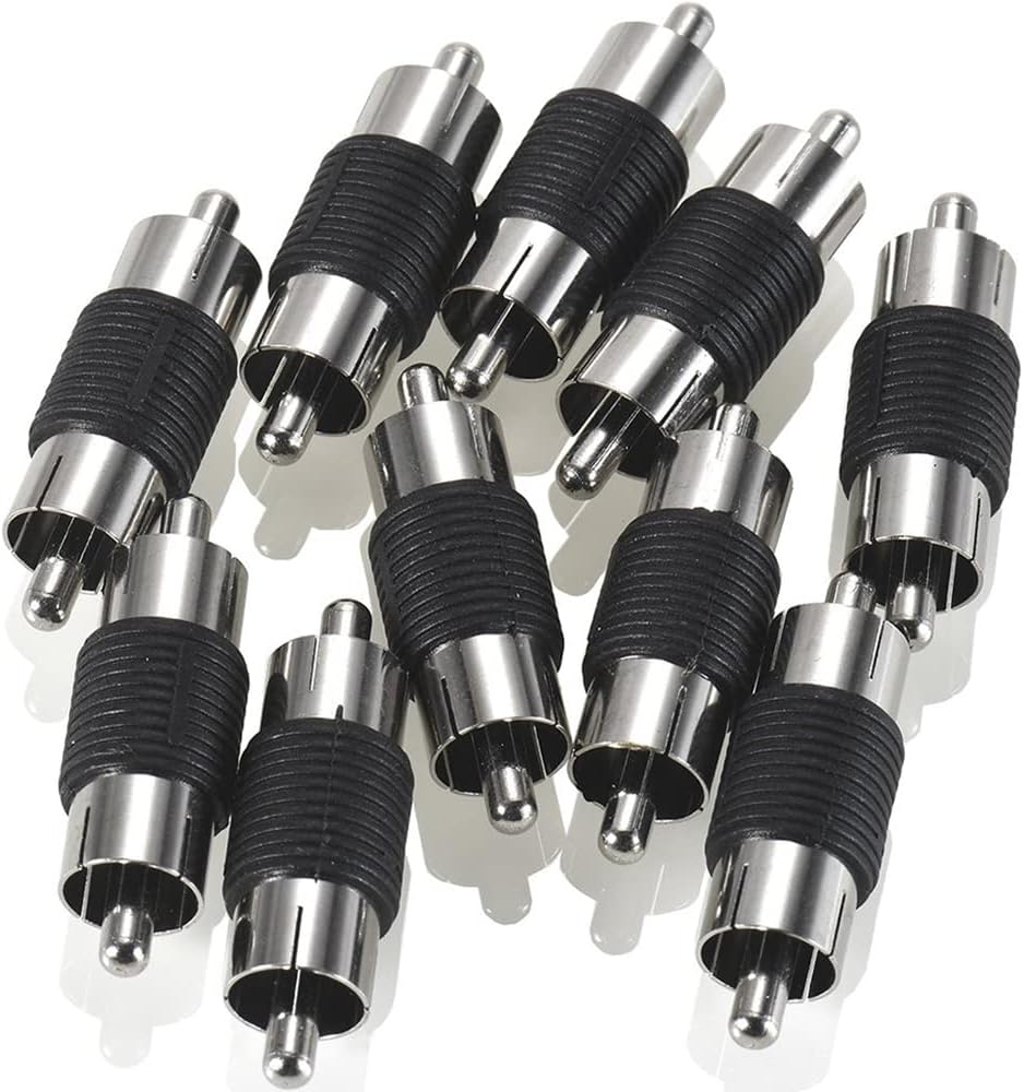 10 Pack RCA Male to Male Coupler Audio Video Adapter Nickel Plated for Phono, Speaker, RCA Cable, Amplifier