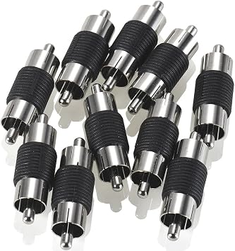 10 Pack RCA Male to Male Coupler Audio Video Adapter Nickel Plated for Phono, Speaker, RCA Cable, Amplifier