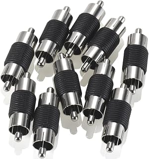 RCA Male to Male Coupler 10-Pack, Dual Male Connector RCA M-M Adapter Nickel Plated