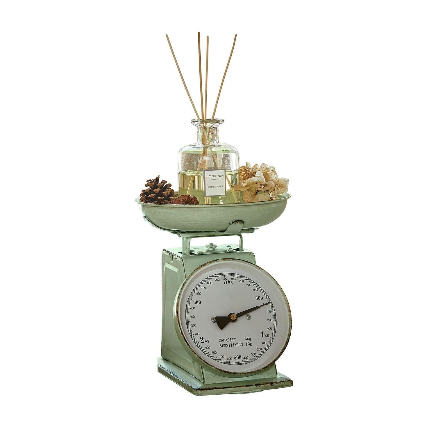 LOBERON Dorianza Balance de cuisine - Fonctionnelle et décorative - Métal avec finition vert vieilli, vert vieilli