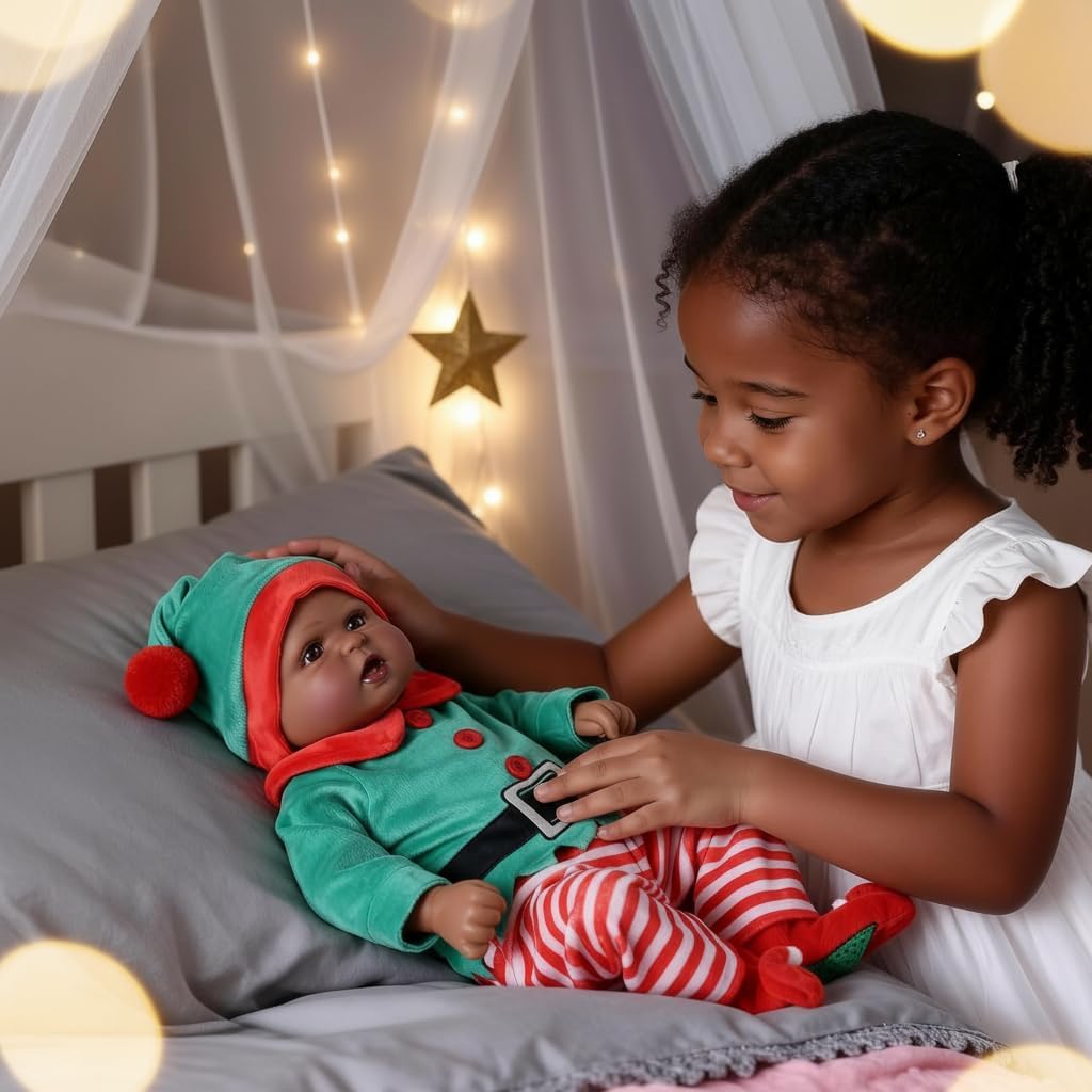 BABESIDE Lifelike Reborn Black Girl- 18-Inch Realistic Newborn Real Life Baby Dolls with Clothes and Toy Gift for Kids Age 3+