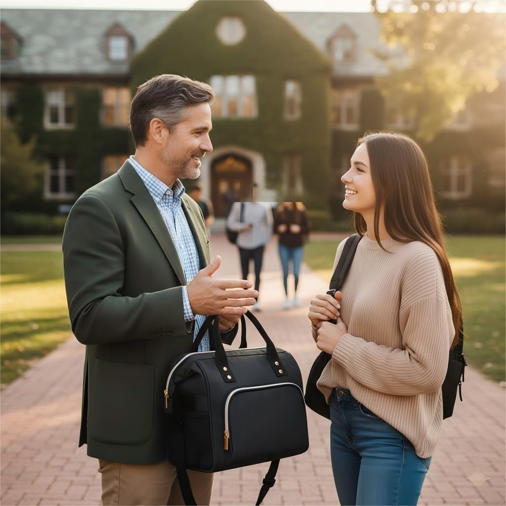 IDEATECH Insulated Lunch Box for Women & Men, Stylish Ladies Lunch Bag for Work, Leak Proof Portable Cooler Bag for Picnic, Black Lunch Tote Bags with Adjustable Shoulder Strap, Gifts for Mom (Black)