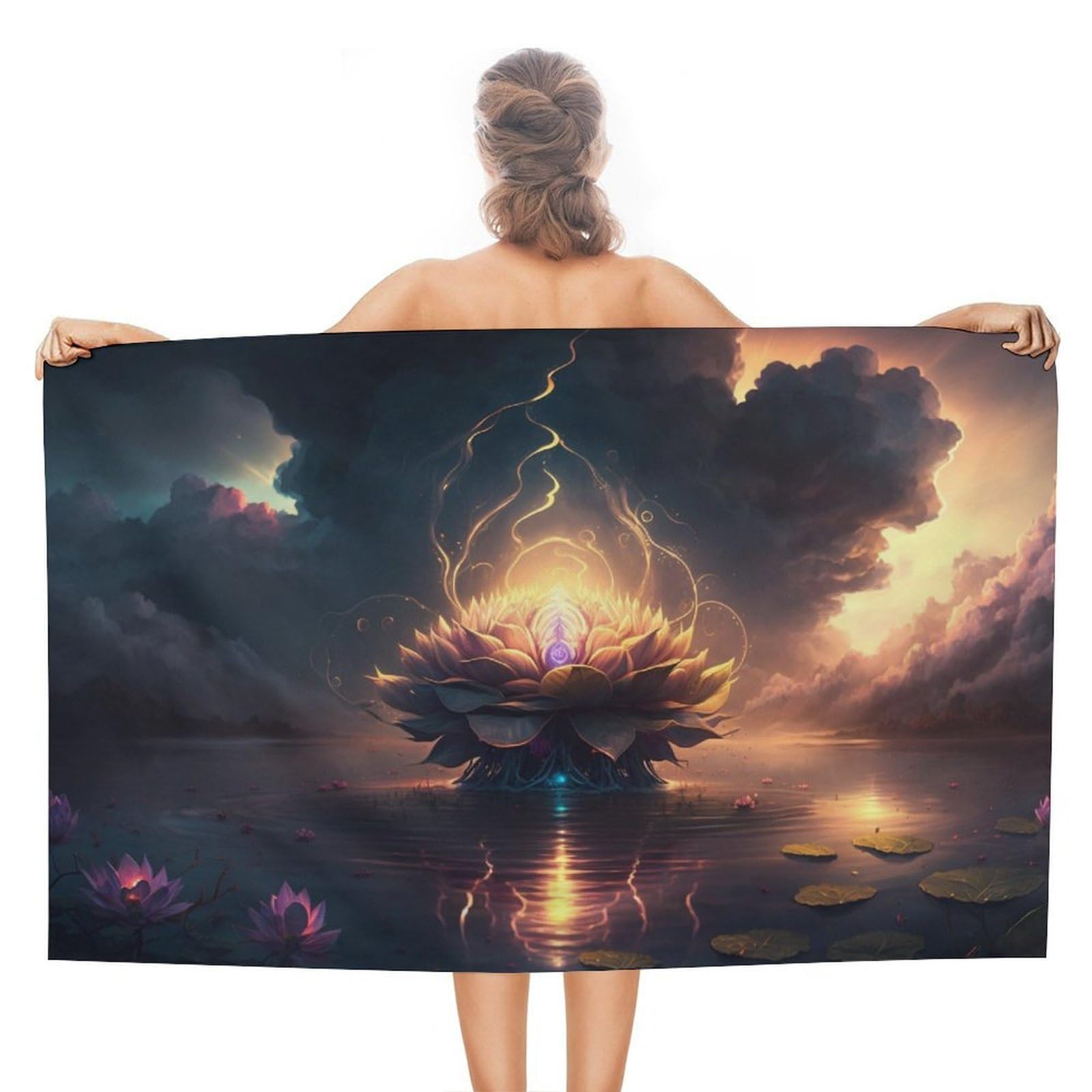Serviette de plage absorbante Art Lotus 130x80 cm pour douche salle de bain et sport de plein air