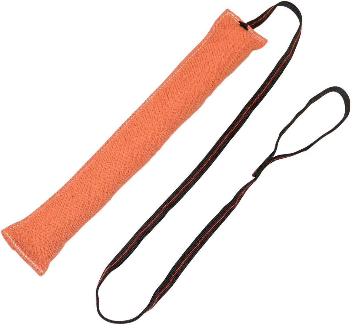 Redline K9 French Linen Dog Tug Toys (4 inch x 24 inch) Tug Toy with 5 Foot Handle (Red)