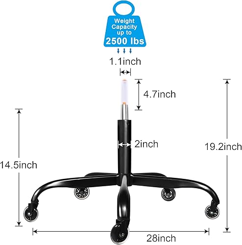 Miniatura 9 de Frassie Silla de oficina de 28 pulgadas, base de metal, repuesto para silla de computadora resistente, parte de base con 5 ruedas, 1 cilindro de
