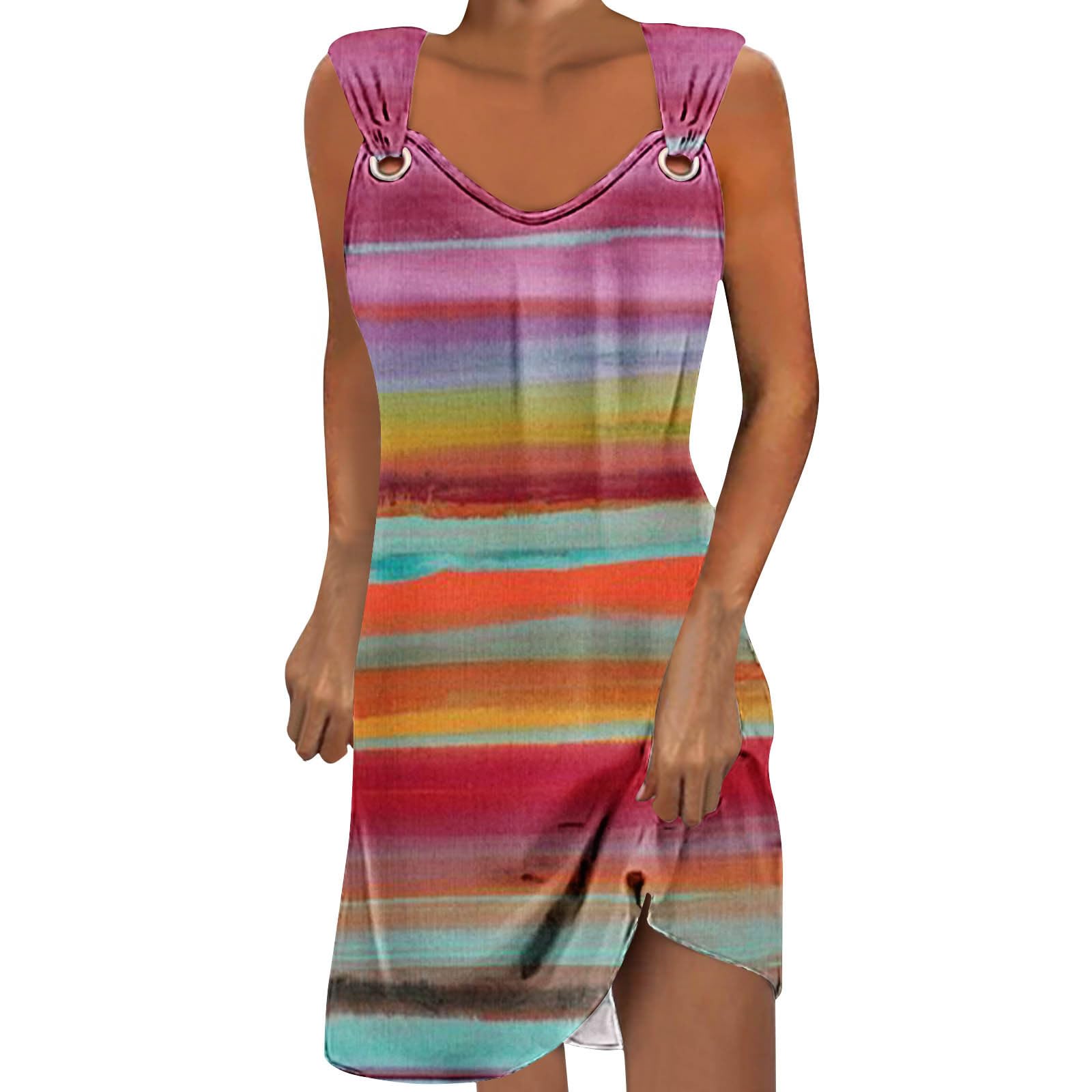 HAOLEI Vestidos de Verano Mujer 2024,Moda Sin Manga Recortado Vestido Vestido Camisola Mujer con Cuello en Redondo Elegante Vestido Mujer con Flores Estampado Informal Vestido Playa Mujer