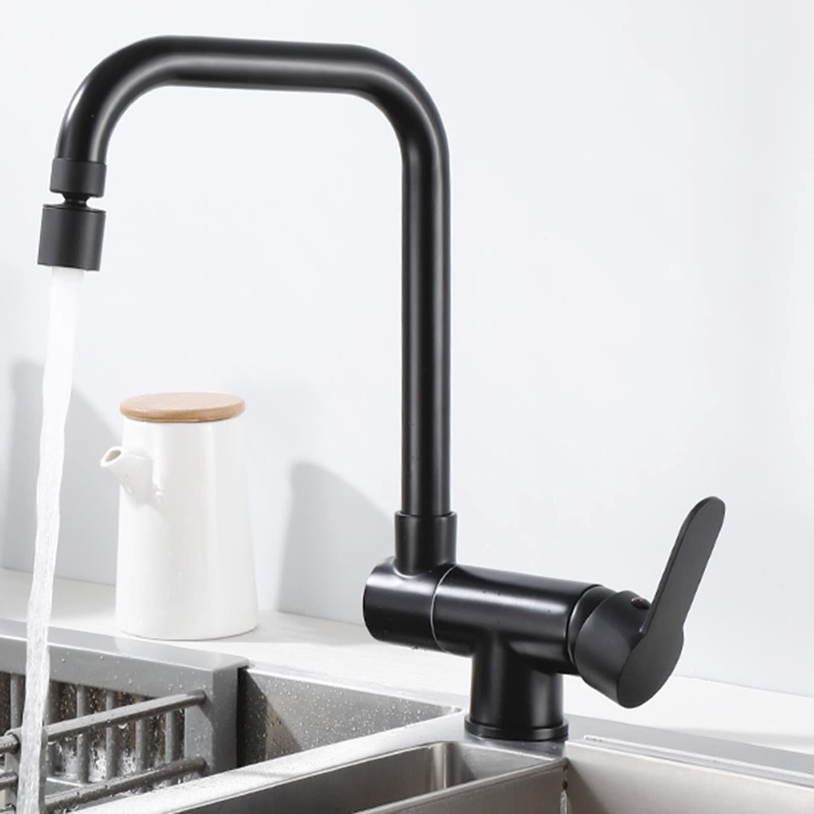 Robinet de cuisine pliant en laiton noir et chrome pour évier sous fenêtre