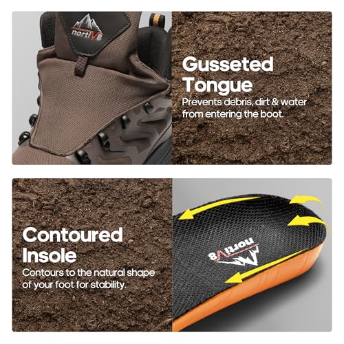 NORTIV 8 Men's Lightweight Hiking Boots Waterproof Breathable Outdoor Trekking Camping Ankle Boots Fern,Size 10.5,Dark Brown,NMUMHB2502