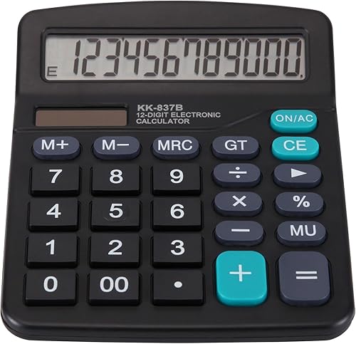 Calculadora de escritorio Calculadora de oficina de 12 dígitos con pantalla grande, energía solar dual y batería, calculadora de botón grande