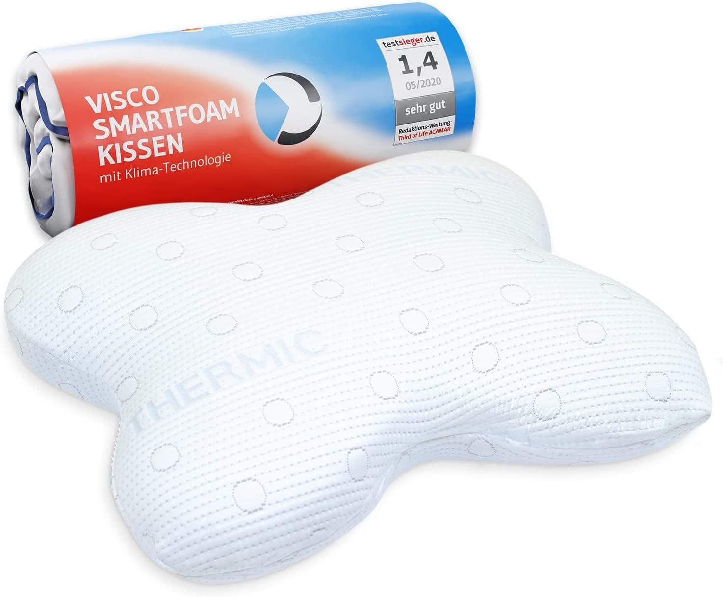 Oreiller à Mémoire de Forme ACAMAR | Coussin Cervical Ergonomique Orthopédique | Mousse Viscoélastique | Idéal pour Dormir sur Le Côté ou Moitié Côté-Ventre | Taie avec Thermorégulation | 55x47x12cm