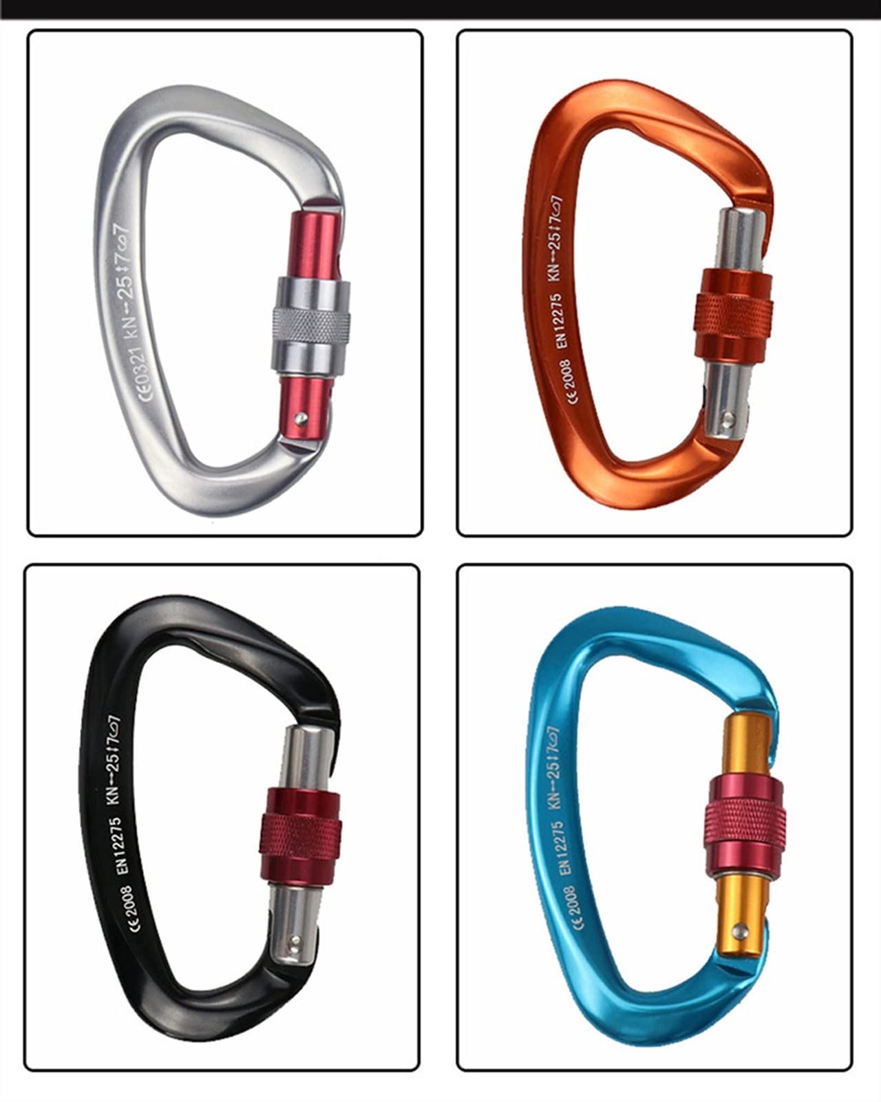 Karabinerhaken, 25KN Bergsteigen Höhlenerkundung Klettern Karabiner D-förmige Sicherheit Master Screw Lock Schnalle Escalade Ausrüstung