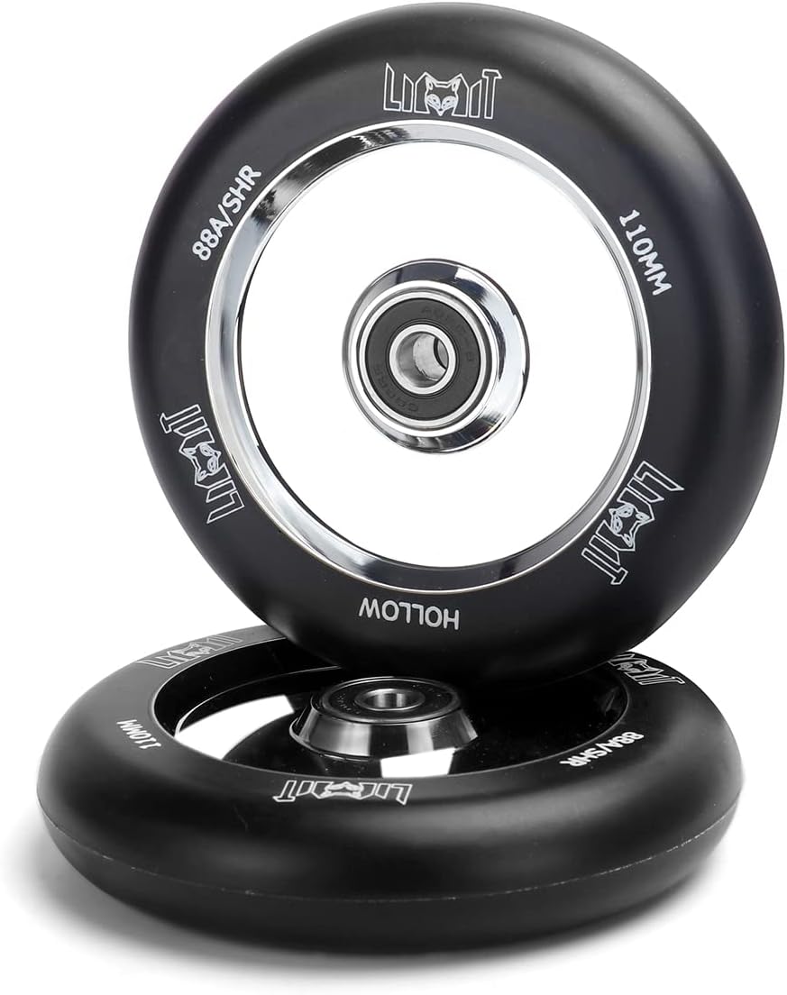 Limit Pro Scooter Wheels 110mm - Scooter Replacement Wheels for Stunt Trick Scooters Oil Slick Hollow Core with ABEC-9 Bearings Installed Pair
