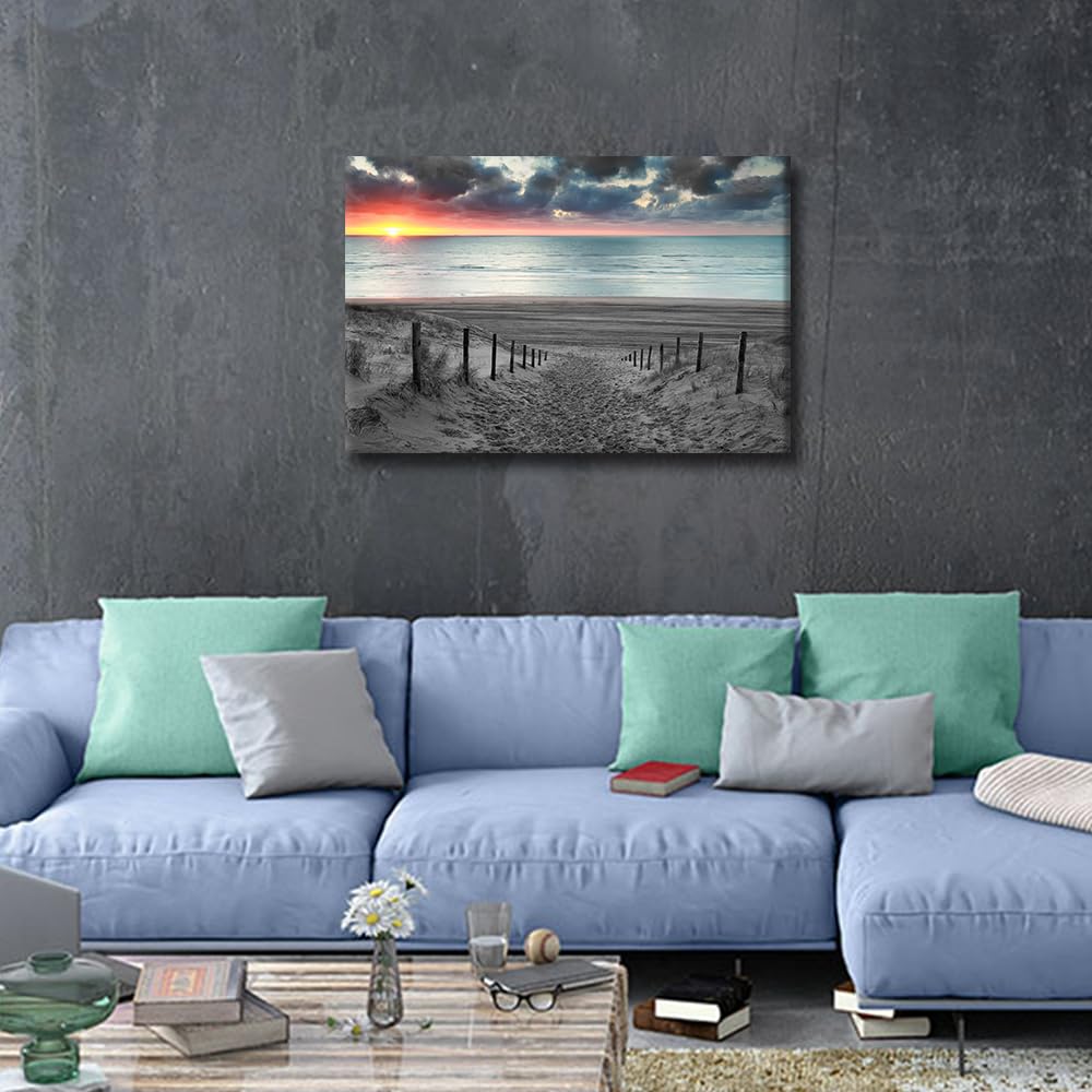 TISHIRON Wall Art Decor Black and White Canvas Print Picture Sunset Scenery Modern Painting Artwork for Office Wall Decor Home Decoration Stretched and Framed Ready to Hang 16x24inch - Image 3