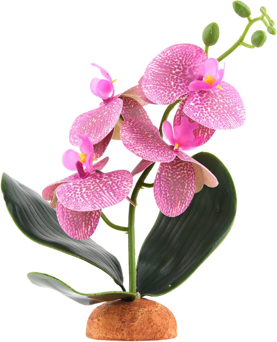 Fake Orchids Artificial Flowers, Reptile Terrarium Decor Plants, Bearded Dragon Tank Accessories fit Crested Gecko Leopard Lizard Chameleon Ball Python Snake Frog – Red