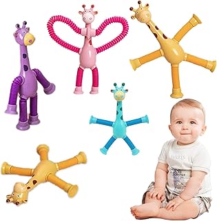 KEYET 4pcs 2023 Novel Kids Suction Cup Toys,Telescopic Suction Cup Giraffe Toy Cartoon Telescopic Pipe Giraffe Stretch and Decompress Novel Educational Toys for Boys Girls (Giraffe,with lights)