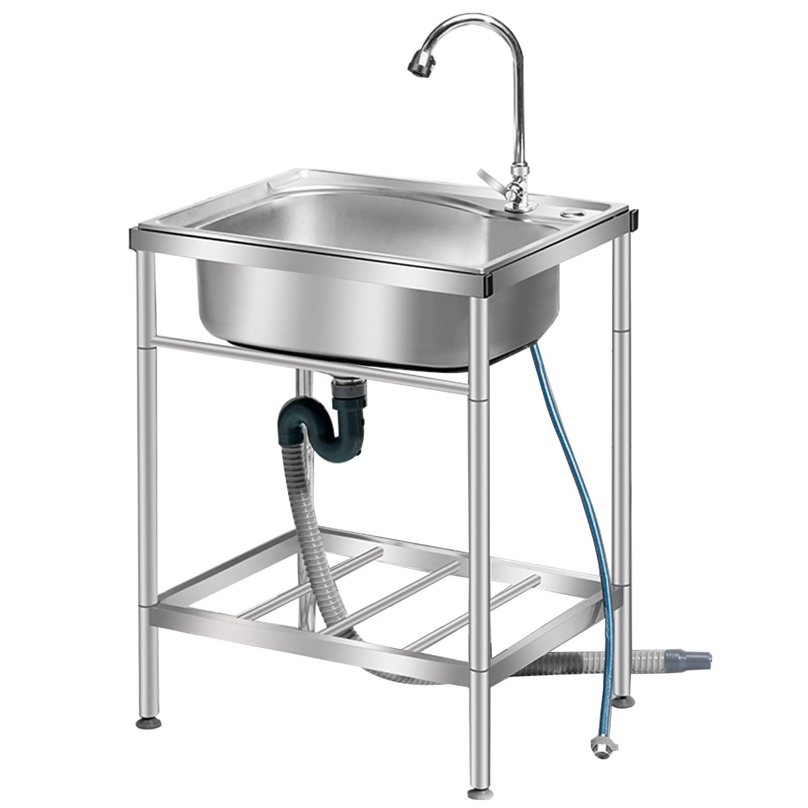 Évier de cuisine autoportant en acier inoxydable avec robinet pour restauration