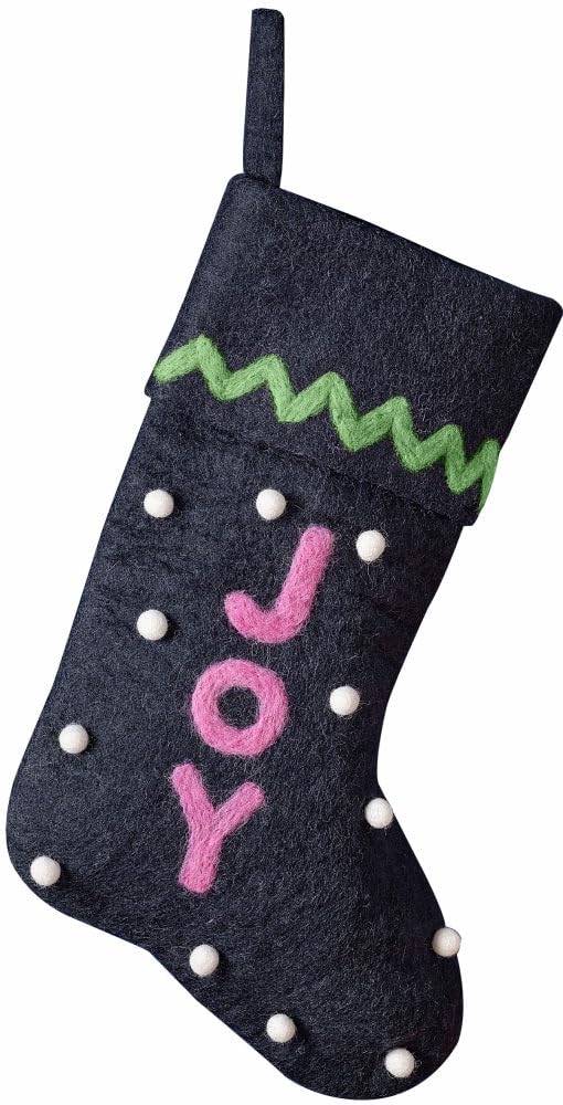Ginger Ray Christmas Joy Felt & Pom Pom Stocking Hanging Fireplace Decoration