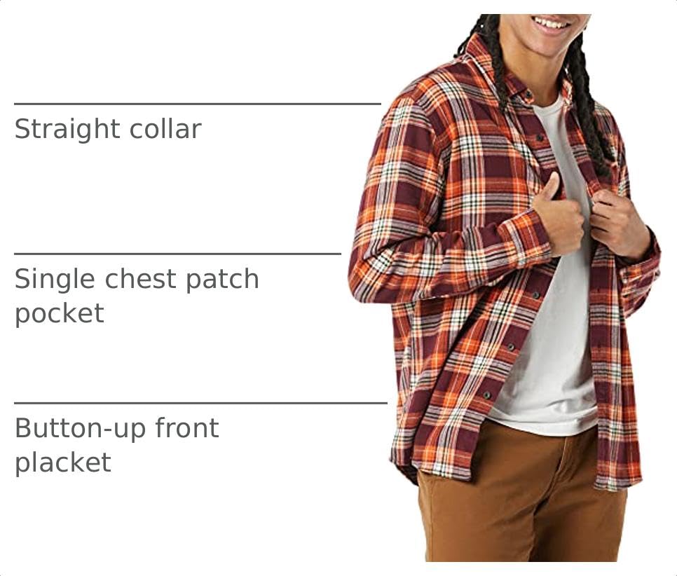Image of Amazon Essentials Men's Regular Fit Long-Sleeve Flannel Shirt, Soft Brushed Cotton, Lightweight yet Warm