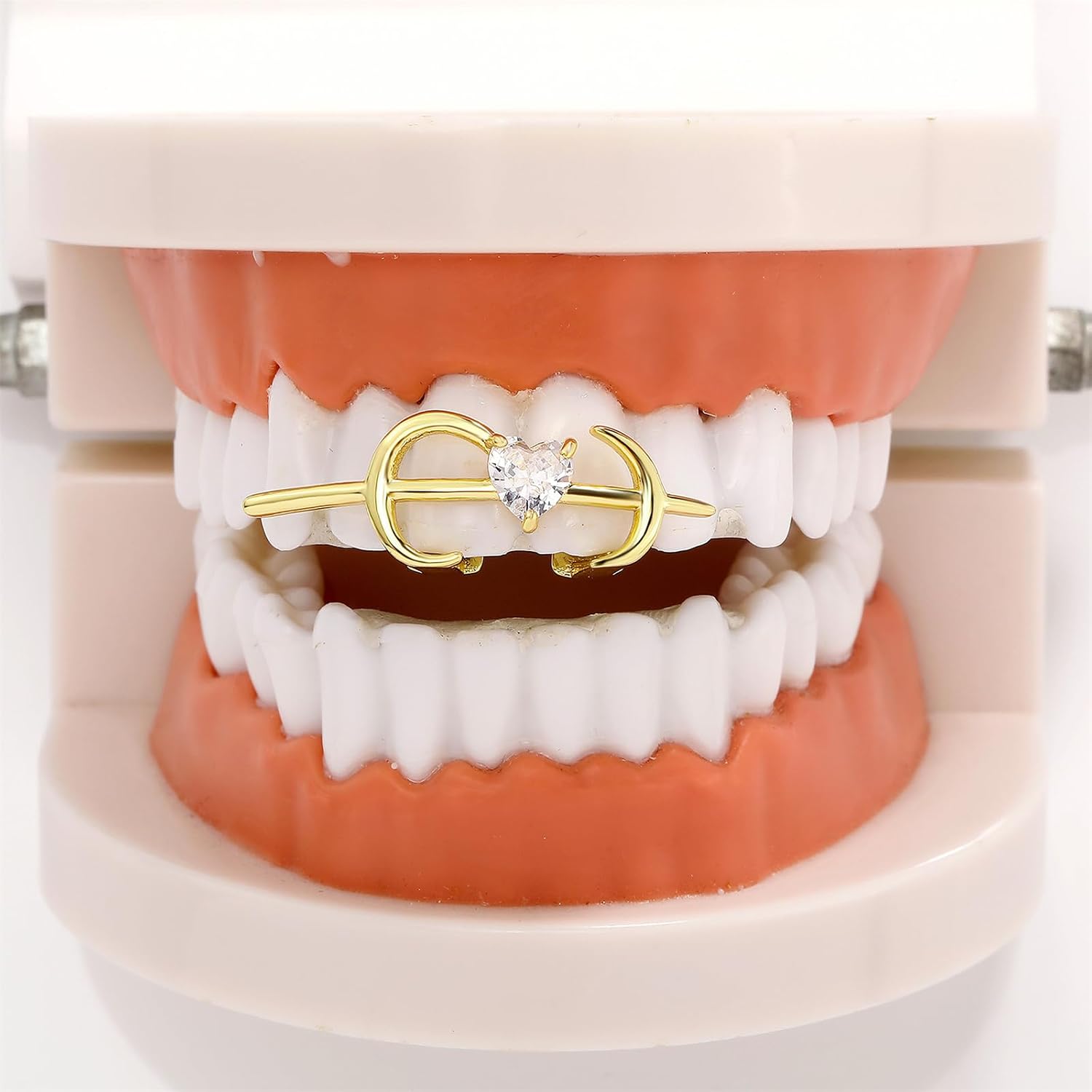 Hollow Heart Shape Fang Grillzs Copper Body Jewelry Comfortable Wear Tooth Decoration for Role Playing and Hip Hop Tooth Jewelry