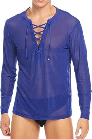 Mymyguoe Maglia da uomo a rete da pesce, trasparente, con scollo rotondo, sexy, in rete trasparente, per clubwear, 02 nero, S