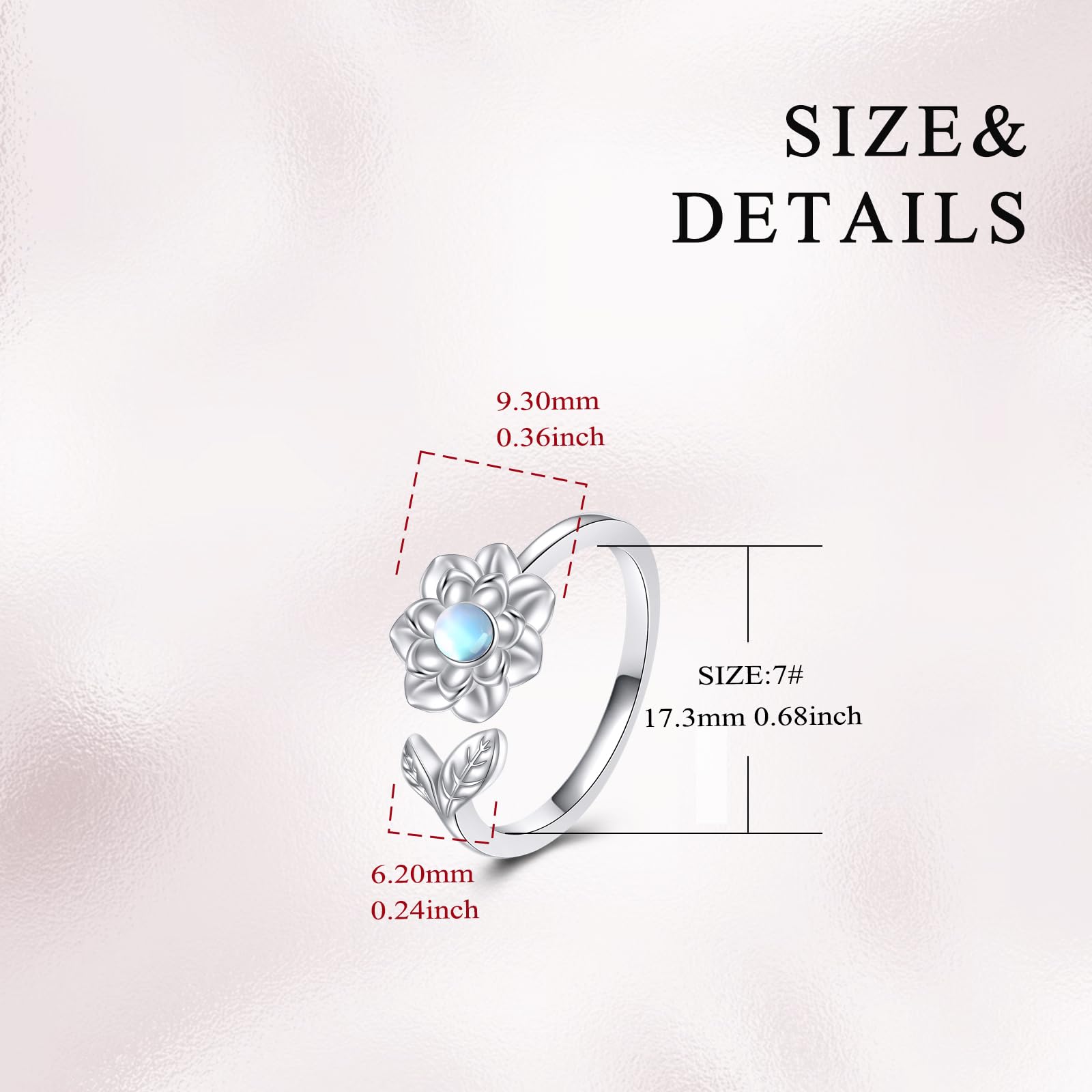 YFN Bague lotus en argent sterling 925 avec pierre de lune et lotus - Cadeau pour femme et fille, Argent sterling, Pierre de lune