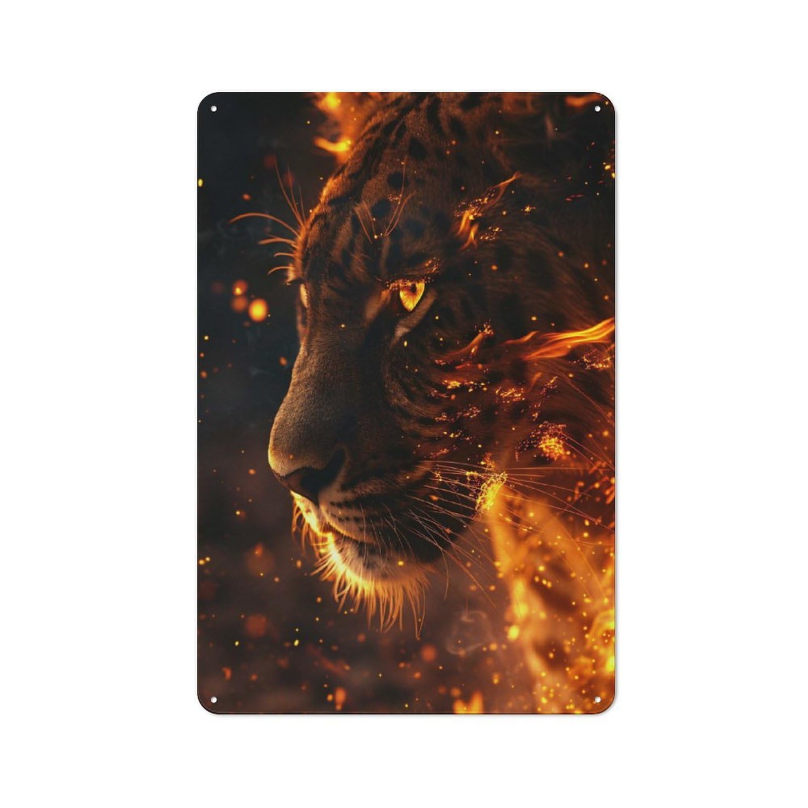 Junmoney Style-5 Tin Wall Plaque 30X20cm With Fiery Tiger Portrait(2) For Home Office Or Studio, New Home Wall Decor For Home Office Decor Fans