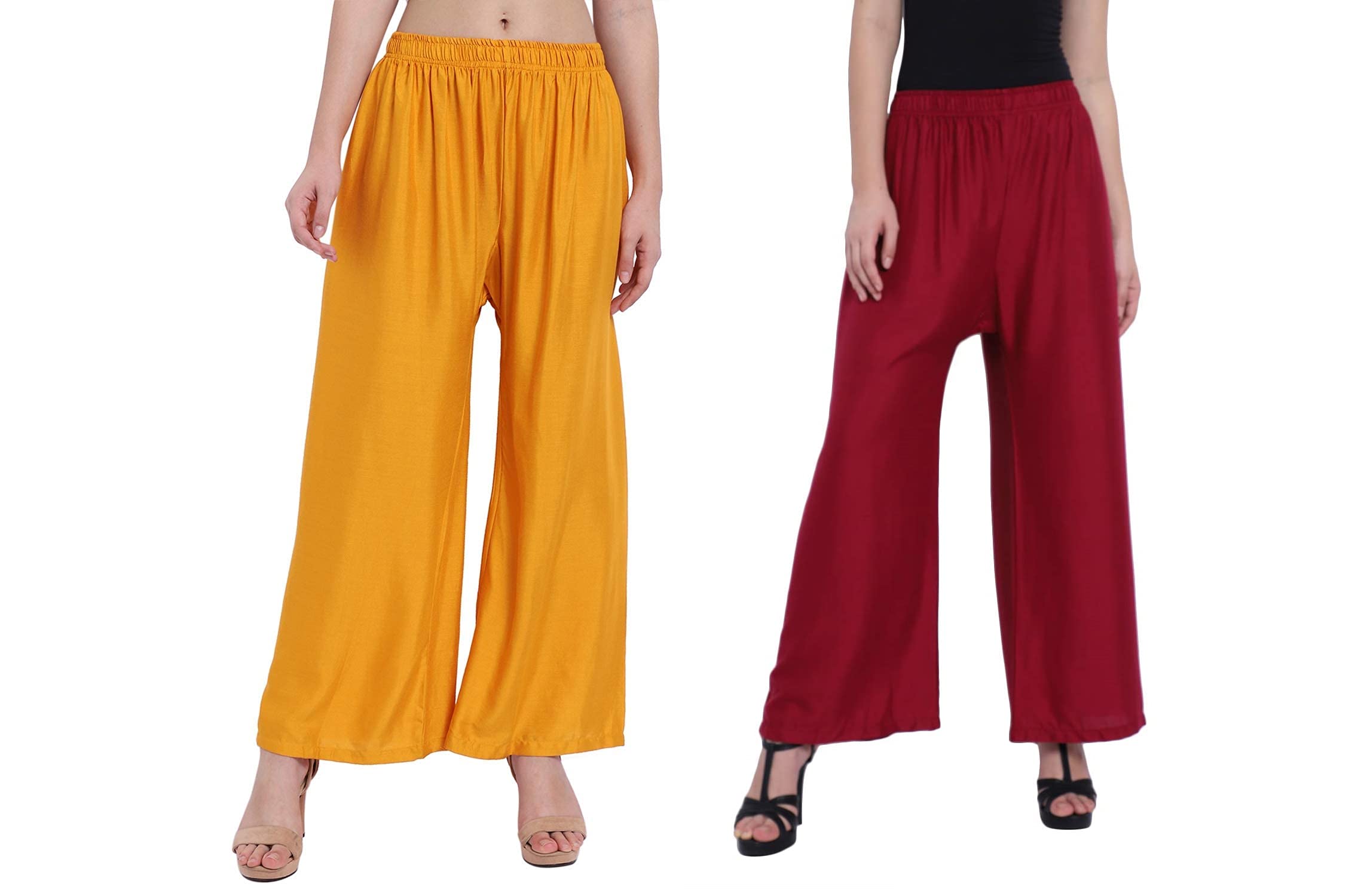 kapaas paridhan Palazzo for Women | Loose Fit Ethnic Palazo Combo Set |Stylish Latest Bottom Wear Casual Plazo for Girls | Regular Fit Traditional Plain/Solid Palazzo Pant | Rayon, Mustard & Maroon-picture-23
